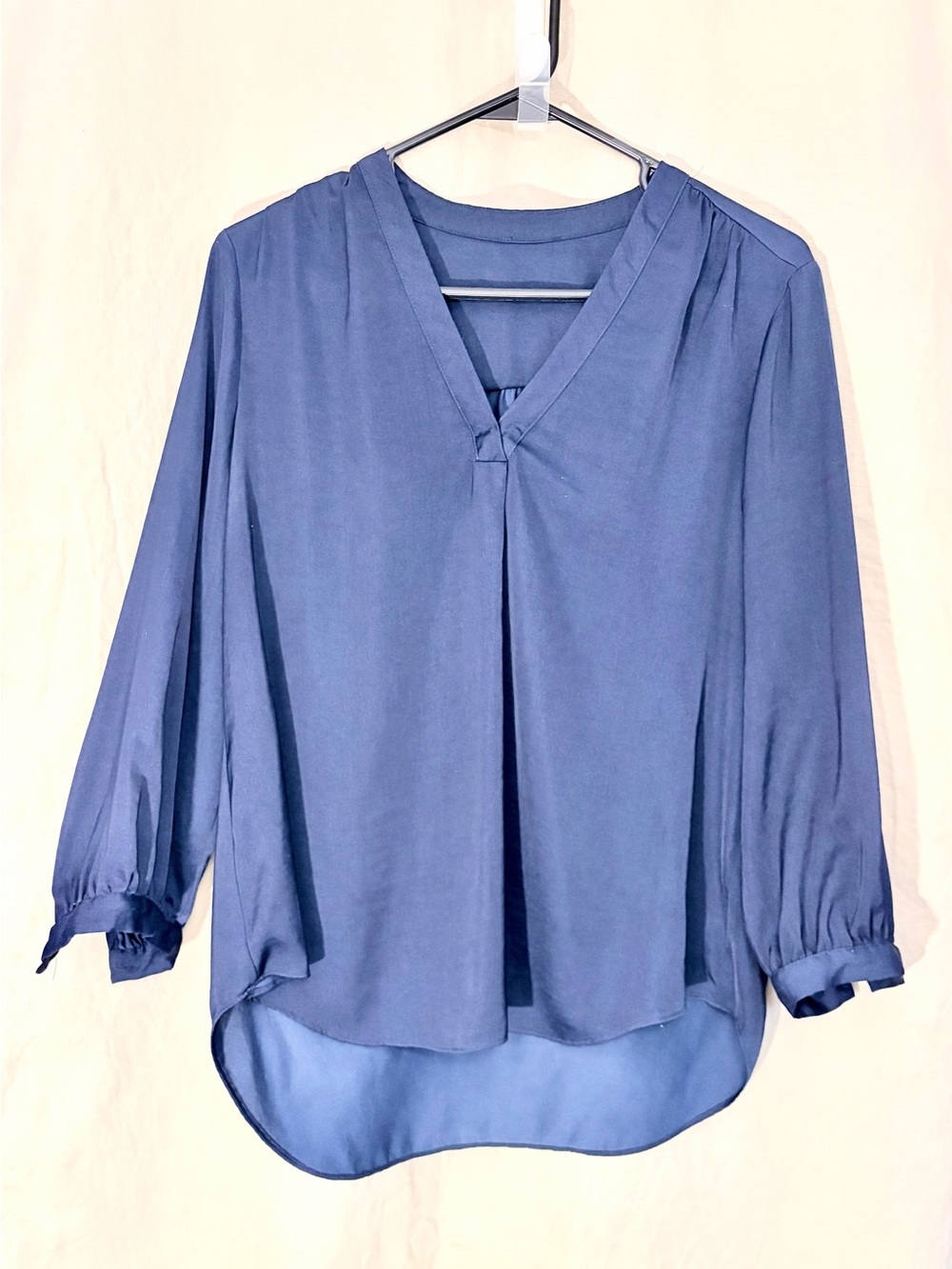 Classic V-Neck Long-Sleeve Navy Blouse